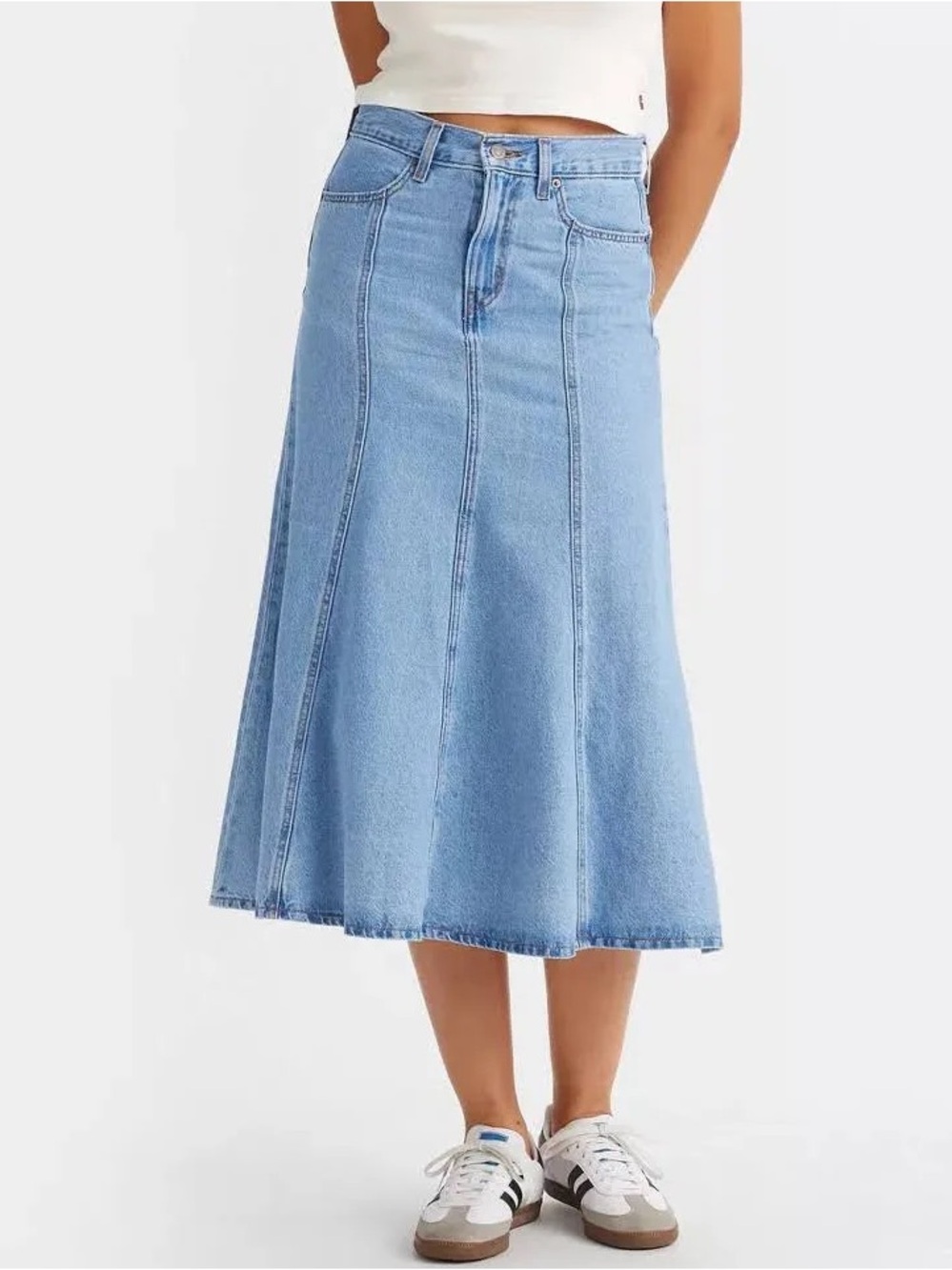 Levi’s Fit & Flare Denim Midi Skirt Light Wash Size 26 NWT